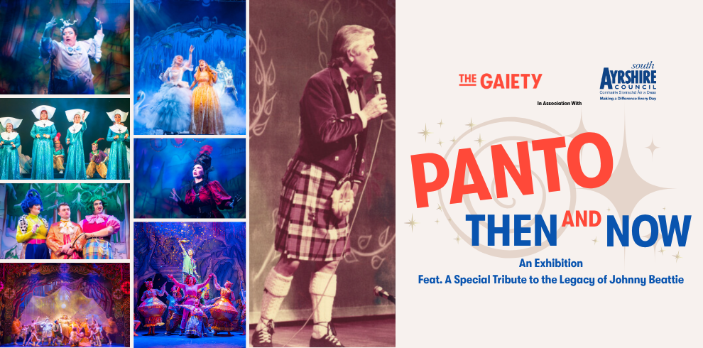 A collage of stage scenes from Pantomines at The Gaiety Theatre.