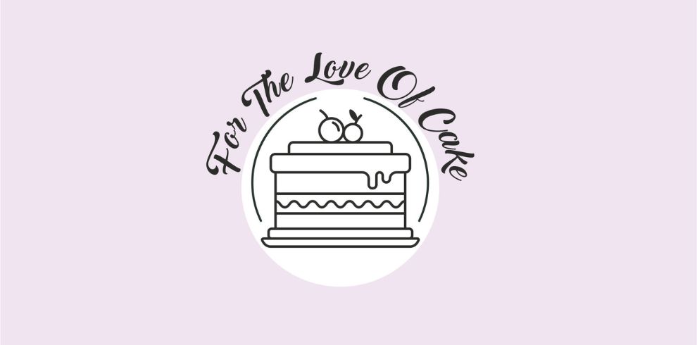 An image banner with a cake image that says 'For the Love of Cake'.