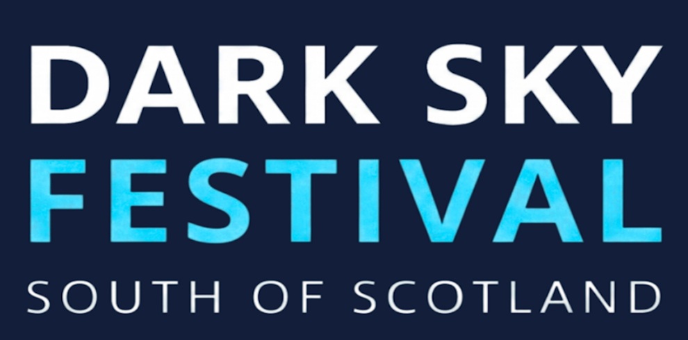 Dark blue promotional graphic with the words “DARK SKY FESTIVAL” in large white and blue gradient capital letters, and “SOUTH OF SCOTLAND” in smaller white text beneath. The design is simple and modern, with high-contrast lettering on a dark background.
