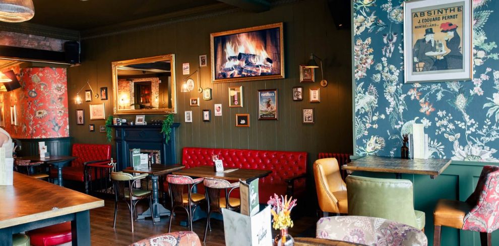 The interior of a restaurant.
