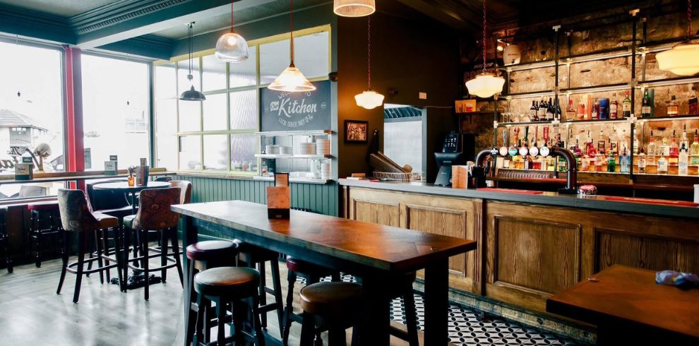 The interior of a bar/restaurant.
