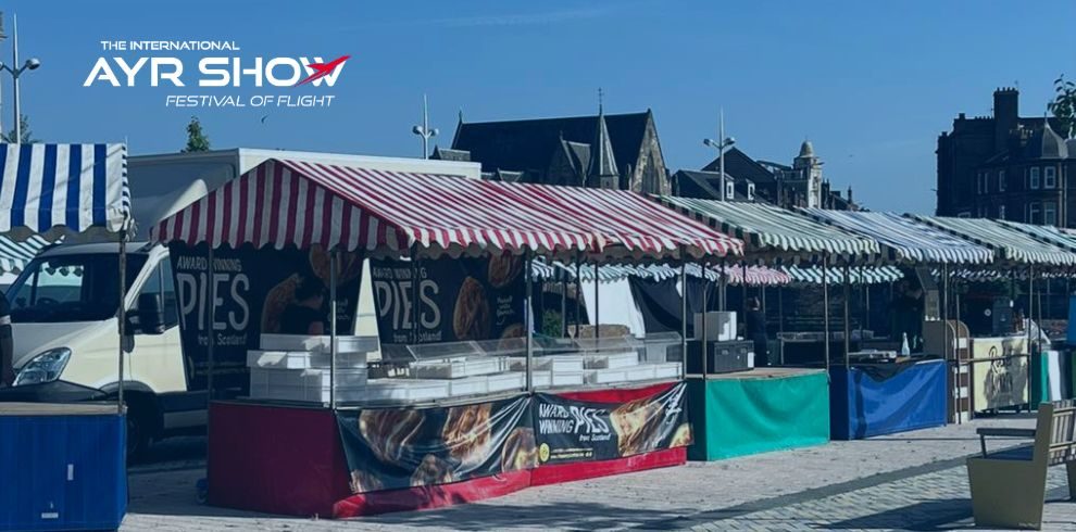 View of market stalls in a row.