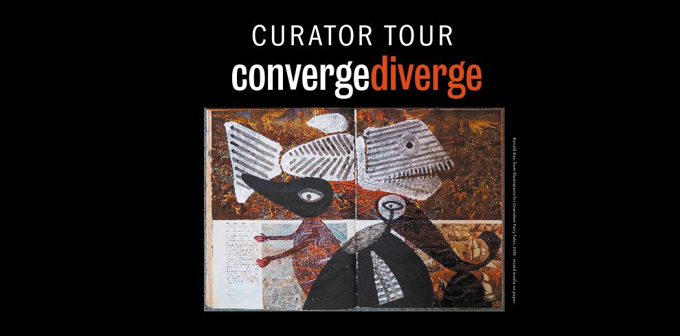 Curators Tour Converge:Diverge. Paper and mixed media image.