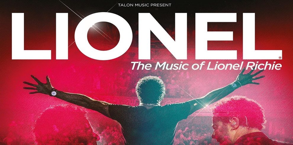 Promotional image for Lionel - The Music of Lionel Richie. The word 'Lionel' is written in bold white font, and a silhouette of a performer stands on stage with arms raised, looking out at the audience.