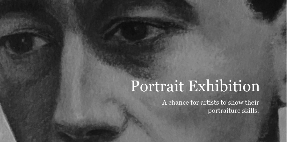 Chalk and charcoal portrait of a man. Text overlayed on top: Portrait Competition. A chance for artists to show their portraiture skills.