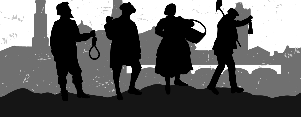 Silhouettes characters and background of Ayr
