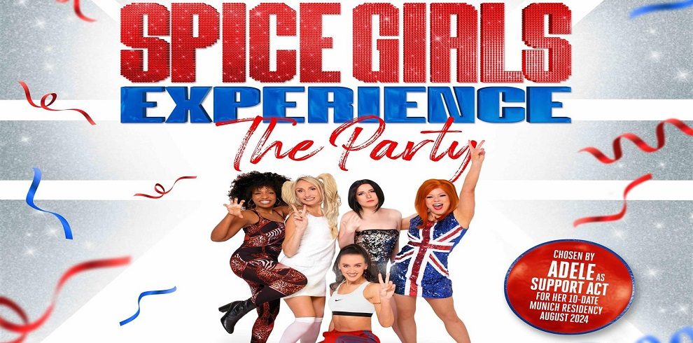 A picture of the the cast from Spice Girls Experience dressed up as the spice girls in their iconis outfits.