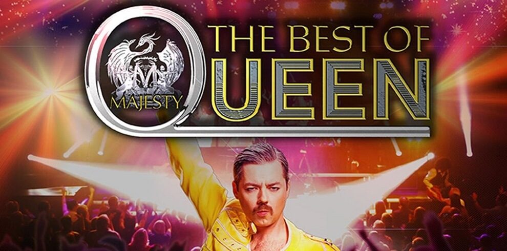 A photo of the Cast of Queen and the title The Best of Queen written in gold font.