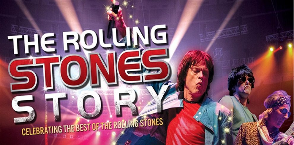 Title says The Rolling Stones Story with cast members performing on stage.