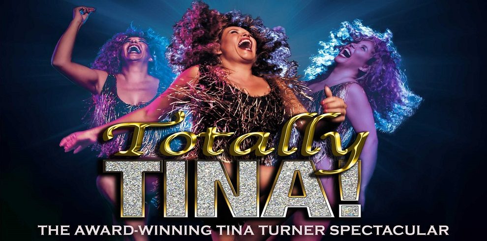 A picture of the cast member of Totally Tina performing on stage with the heading Totally Tina.